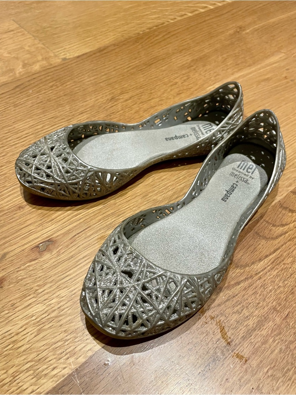 Melissa Silver Glitter Laser-Cut D'Orsay Flats